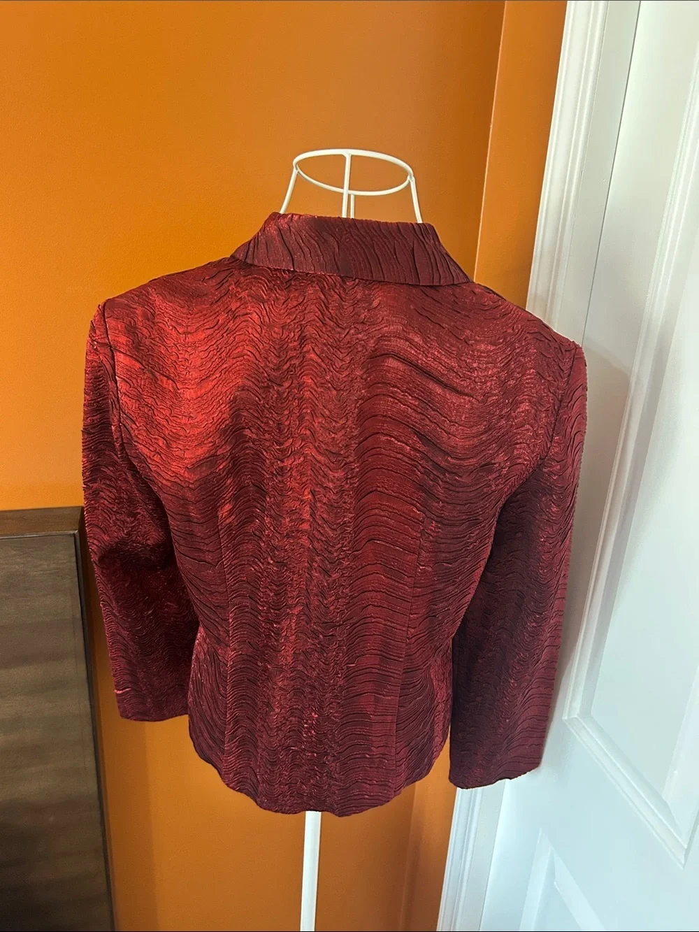 Vintage Y2K Joseph Ribkoff Textured Red Jacket Estimated Size M Shoulder Pads - Picture 4 of 11